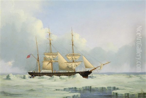 A Jersey Barque Caught In The Ice, Almost Certainly In The Gulf Of St. Lawrence by Philip John Ouless