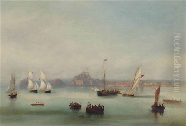 Bonita Crossing The Line, Ahead Of Luline And L'hirondelle After A Close-run Three-hour Race, On 21th August 1862, Off St Helier - view 1