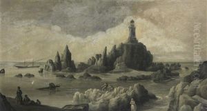 An In-bound Jersey Steamer For St. Helier Passing The Corbiere Rocks And Lighthouse by Philip John Ouless