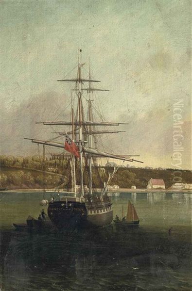 The Brig Homely Of Jersey Unloading Off Le Banc De Paspebiac, Quebec, Le Bouthillier Shed On The Wharf And The Catholic Church On The Hill Beyond, Canada - view 1