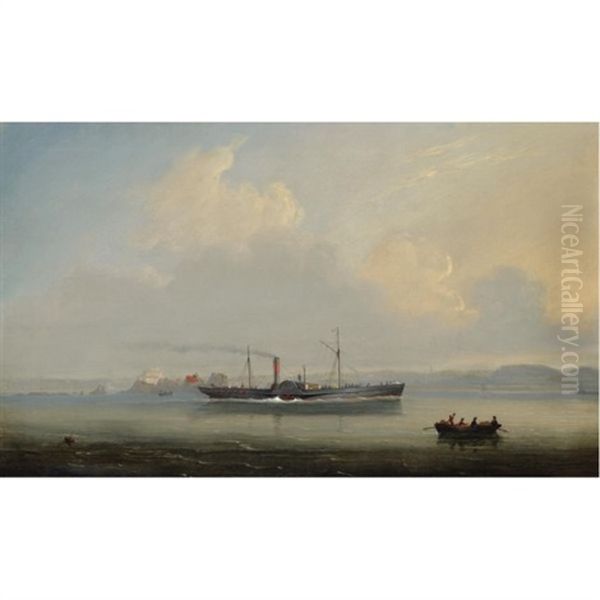 The Jersey-st. Malo Paddle Steamer "superb" Outward Bound From St. Helier With Elizabeth Castle Astern - view 1