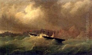 The Channel Islands Paddle Steamer "dispatch" In A Perilous Situation Off La Moye Signal Station, 17th October, 1851 by Philip John Ouless