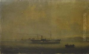 The Jersey-st. Malo Paddle-steamer "superb" Outward Bound From St. Helier, With Elizabeth Castle Off Her Stern by Philip John Ouless