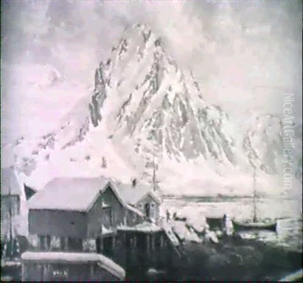 A Snowy Village By A Lake - view 1