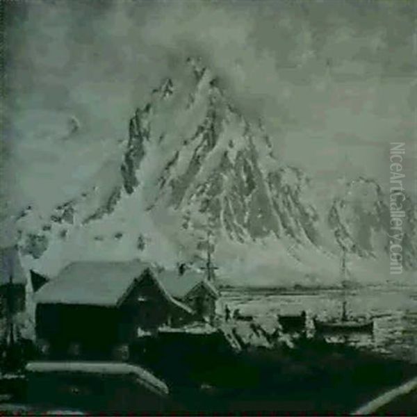 A Snowy Village By A Lake - view 1