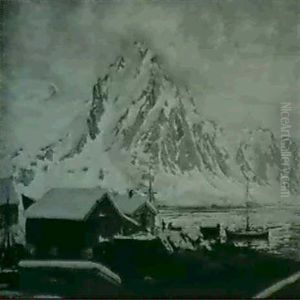 A Snowy Village By A Lake by Karl Ouren