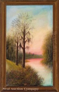 Two Cypress Trees At Twilight