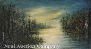 Moon Light On Calcasieu River, Louisiana