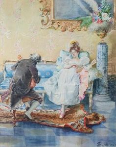 Elegant Lady And A Musician In Aninterior by Pio Blanchi