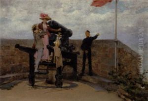 Ungt Par Ved En Kanonstilling Pa Et Faestningsanlaeg Ved Havet by Pierre Outin