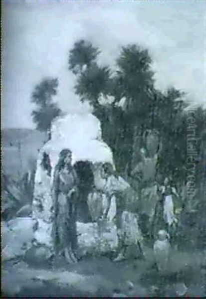 Sydlandsk Landskab Med Kvinder Der Henter Vand Ved Bronden - view 1
