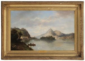 Rolandseck Et Drackenfels Sur Le Rhin by Pierre Justin Ouvrie