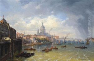 The Thames With Somerset House And St. Paul's Cathedral Beyond by Pierre Justin Ouvrie