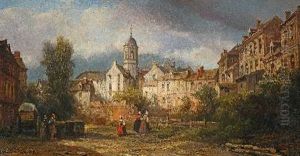 Ansicht Einer Franzosischen Stadt Mit Figurenstaffage by Pierre Justin Ouvrie
