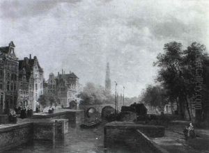 Vue D'une Ville En Hollande by Pierre Justin Ouvrie