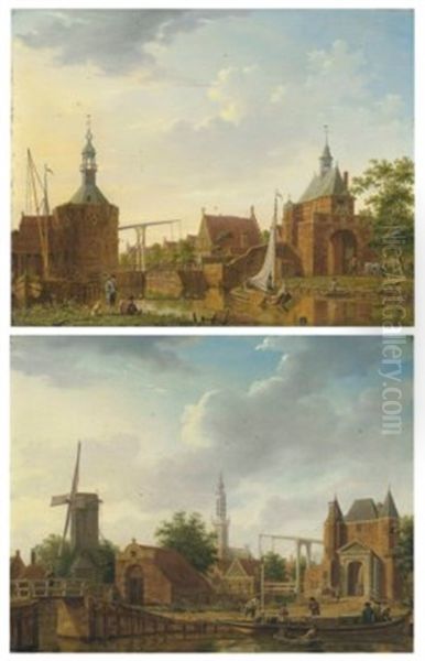 The Keetpoort En Oost And Kaaipoort, Edam; And Purmer And Monnikendammerpoort, Edam With The Kwakelbrug With The Spire Of The Onze-lieve-vrouwe-kerk Beyond - view 1