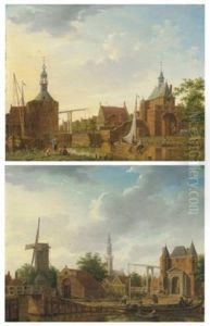 The Keetpoort En Oost And Kaaipoort, Edam; And Purmer And Monnikendammerpoort, Edam With The Kwakelbrug With The Spire Of The Onze-lieve-vrouwe-kerk Beyond by Isaac Ouwater