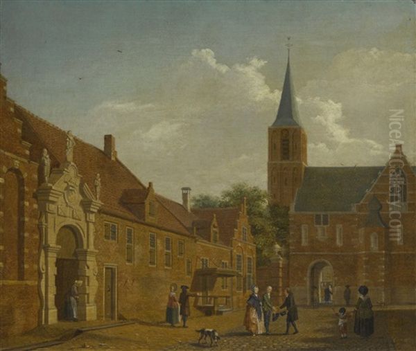 A Townscape With Figures Outside A Civic Guard House - view 1