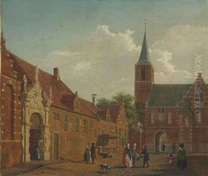 A Town Square With Figures by Isaac Ouwater