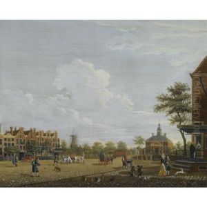 Amsterdam: A View Of The Weesperplein With The Weesperpoort, The Corn Mill Het Fortuyn On The Fortification Weesp In The Background by Isaac Ouwater