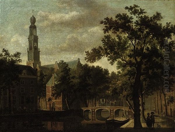 A Dutch Canal Landscape With A Carriage Crossing A Bridge - view 1
