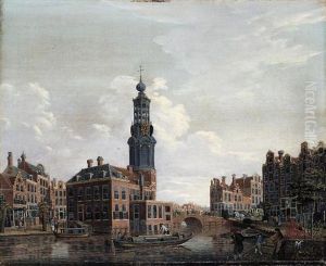 Amsterdam, A View Of The Singel With The Munttoren by Isaac Ouwater