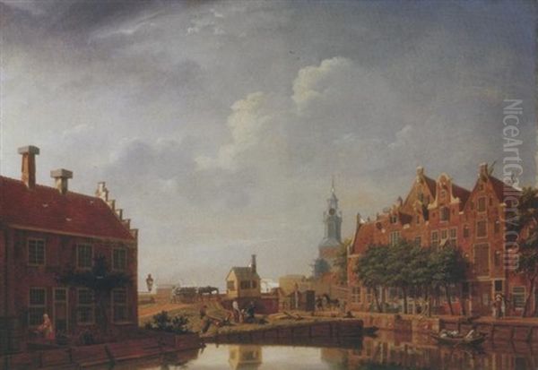 The Brouwersgracht And The Lijnbaansgracht, Amsterdam, With The Rope Maker 't Fortuin And The Bullebak Sluice, The Haarlemmerpoort In The Distance by Isaac Ouwater