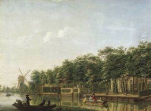 The River Vecht With Gentry In A Rowing Boat, A Country-house Nearby, A Windmill Beyond The River Vecht With Gentry In A Rowing Boat, A Country-house Nearby, A Windmill Beyond
