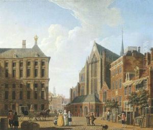 The Dam, Amsterdam, With The Town Hall On The Left And The Nieuwe Kerk On The Right by Isaac Ouwater