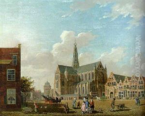 A View Of St. Bavo's Cathedral, Haarlem, With Elegant Company And Townsfolk