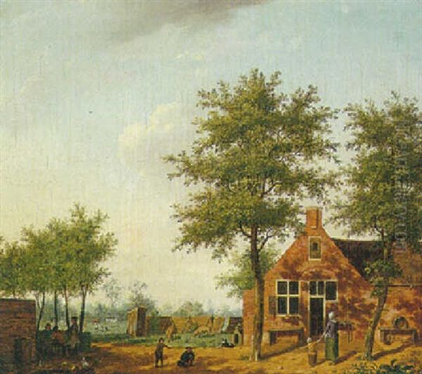 A Landscape With Figures Relaxing In Front Of A Farmhouse - view 1