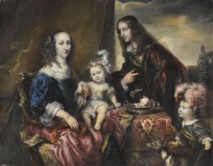 A Family Portrait, Traditionally Identified As Colonel John Hutchinson (1615-64) With His Wife And Children by Juergen Ovens