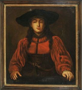 Junge Dame Im Roten Kleid Mit Grosem Hut (after Rembrandt)