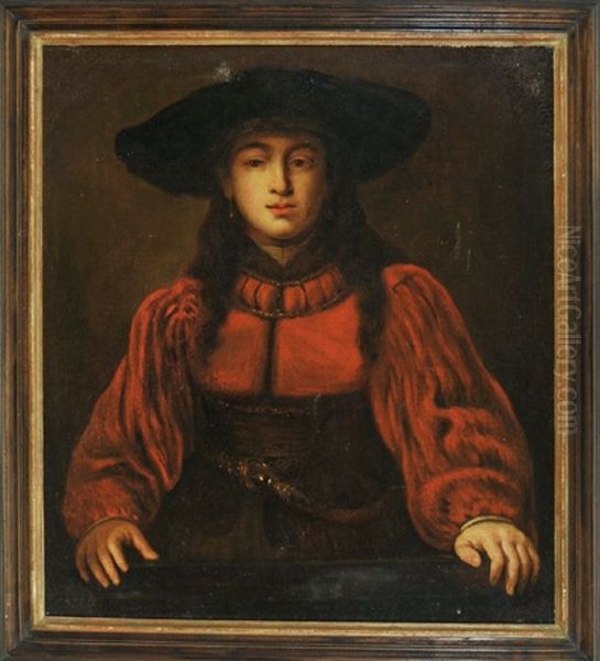 Junge Damen Im Roten Kleid Mit Grosem Hut (after Rembrandt) - view 1