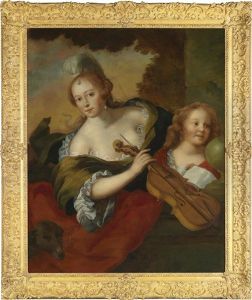 Eine Elegante Dame Mit Ihrem Sohn Als Personifikation Der Musik Eine Elegante Dame Mit Ihrem Sohn Als Personifikation Der Musik