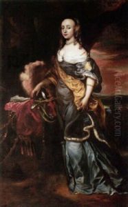 Portrait Of A Lady, As Minerva, Standing, Wearing A Purple Dress