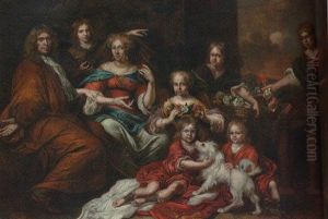 A Group Portrait Of A Family On A Terrace by Juergen Ovens
