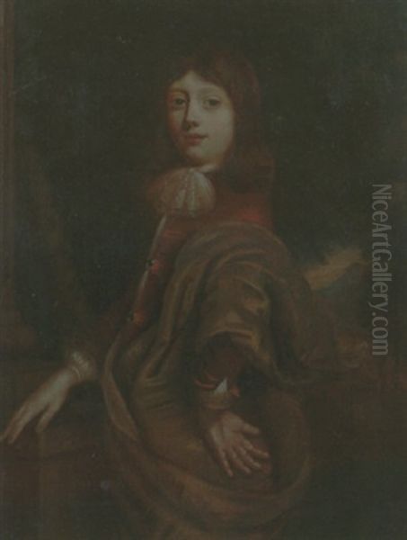 Portrait Of A Young Boy Wearing A Red Jacket And An Ochre Mantle - view 1