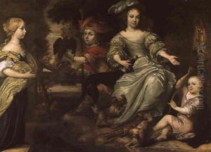 Portrait De Quatre Enfants, De Plein-pied, Avec Les Attributs De La Chasse, Au Bord D'une Riviere Dans Un Bois Portrait De Quatre Enfants, De Plein-pied, Avec Les Attributs De La Chasse, Au Bord D'une Riviere Dans Un Bois