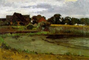 Worpsweder Landschaft Mit See Und Katen by Fritz Overbeck