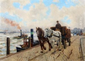 Een Sleperswagen Op Een Rotterdamse Kade by Gijsbertus Johannes Van Overbeek