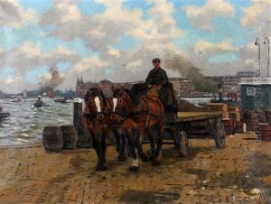 Een Sleperswagen Op De Kade Te Rotterdam by Gijsbertus Johannes Van Overbeek