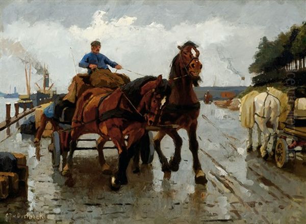 Man With Horse And Wagon On A Quayside - view 1