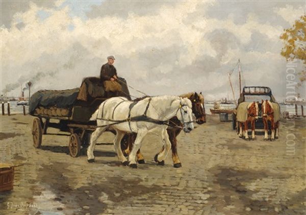 Horse-drawn Carts On The Quay - view 1