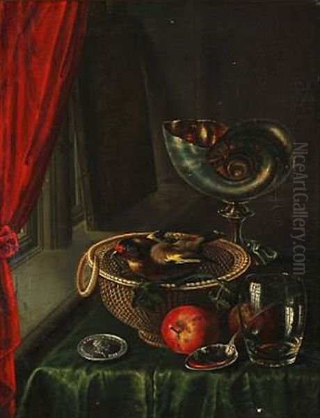 Still Life With Goldfinch In A Basket, A Nautilus Centerpiece And The Painter's Silver Medal - view 1