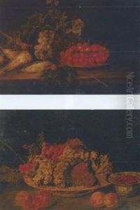 A Pewter Platter Of Cherries, Grapes On The Vine And Dead Song Birds On A Ledge