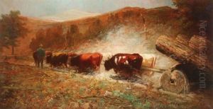 Oxen Team Pulling Logs