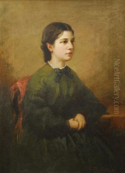 Portrait Of A Lady In Green Dress With Clasped Hands - view 1