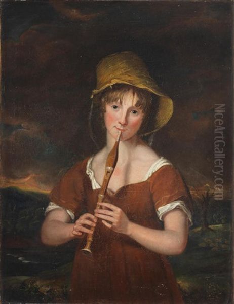 A Child With A Pipe Before A Landscape - view 1