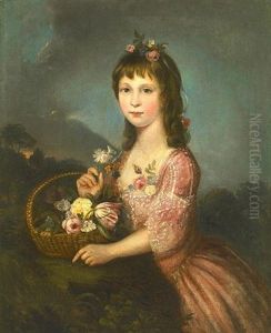 A Portrait Of A Girl Holding A Basket Of Flowers, Thought To Be The Hon. Patricia Melbourne